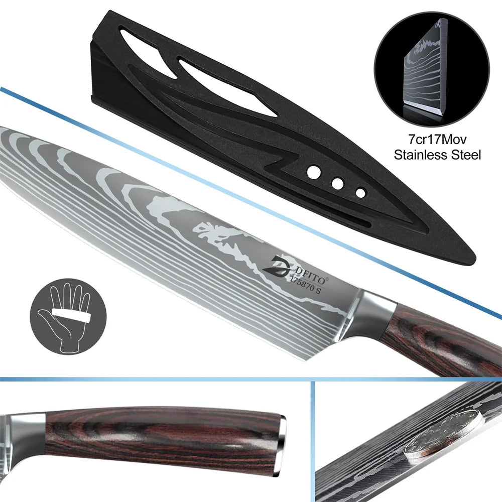 MDHAND 8-Piece Kitchen Knife Set Stainless Steel With Nylon Bag