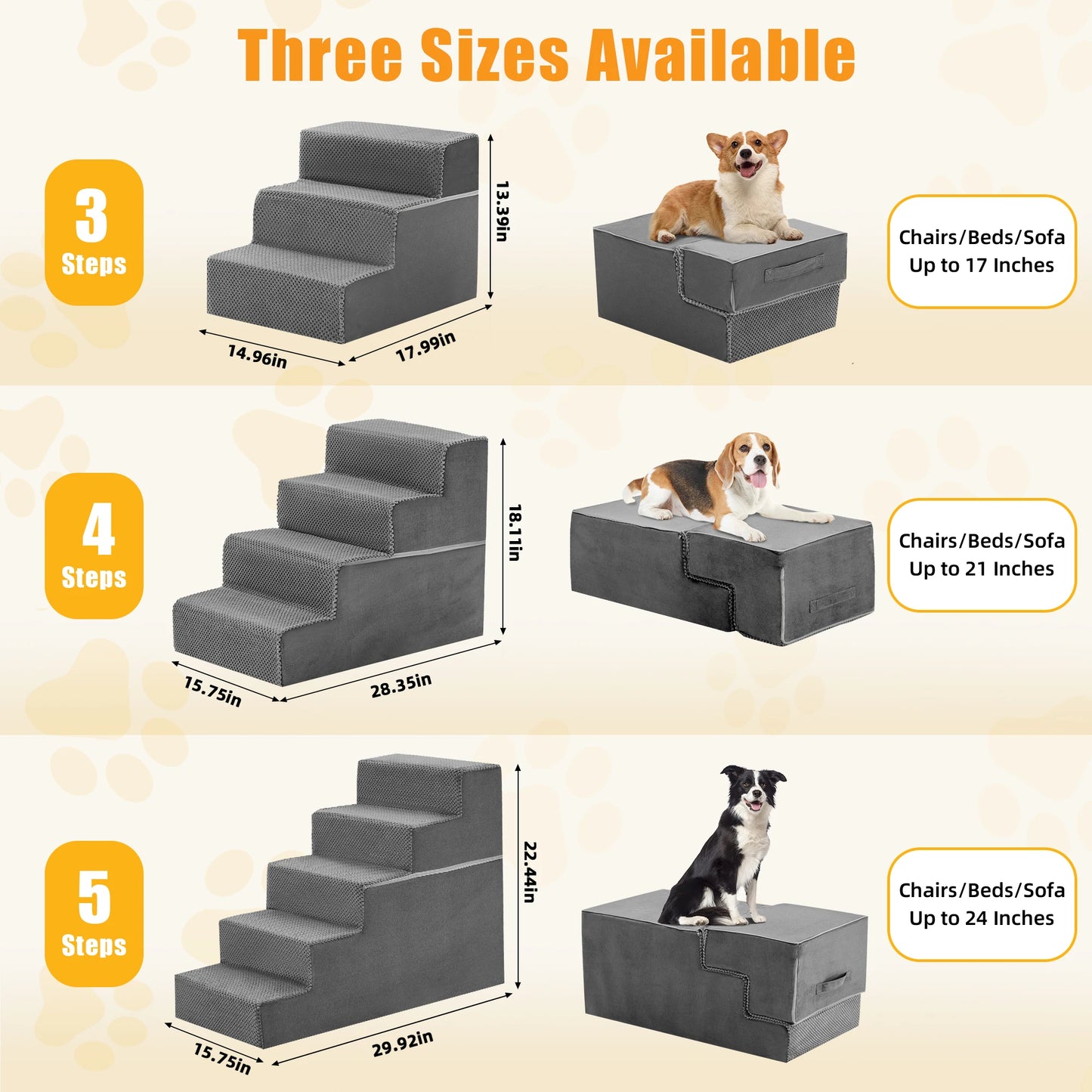Right Angled Foam Dog Stairs 3 To 5 Step Non Slip Indoor Ramp
