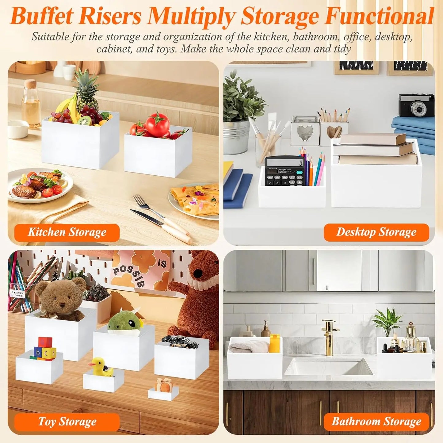 Acrylic Buffet Risers With Signs And Markers Nesting Display Stands