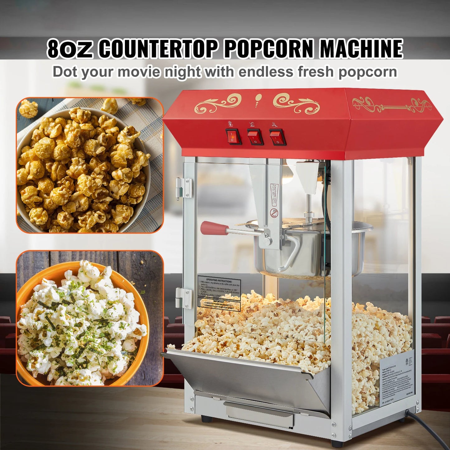 SucceBuy Electric Popcorn Maker Commercial Popper For Restaurants