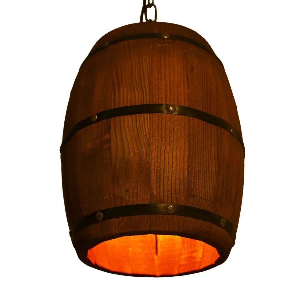 Antique Wood Wine Barrel Pendant Lamp Industrial Rustic Lighting