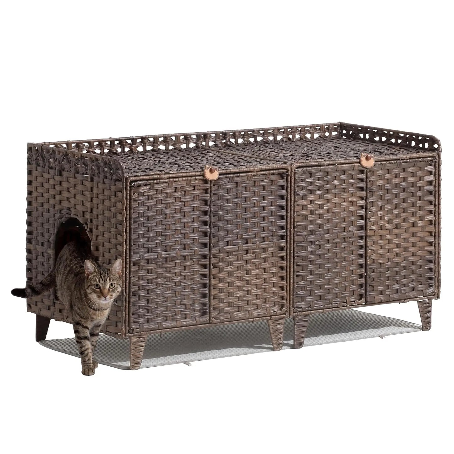 DishyKooker Rattan Litter Box Enclosure For Two Cats