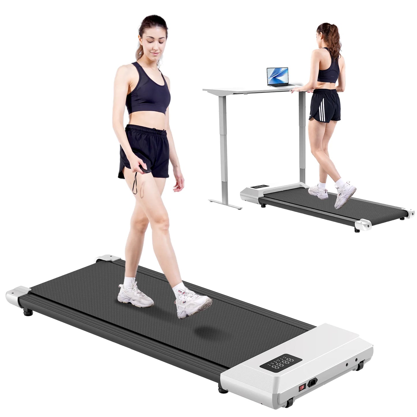 2 In 1 Walking Pad Mini Treadmill Under Desk For Home Office LCD Screen 250 Lbs