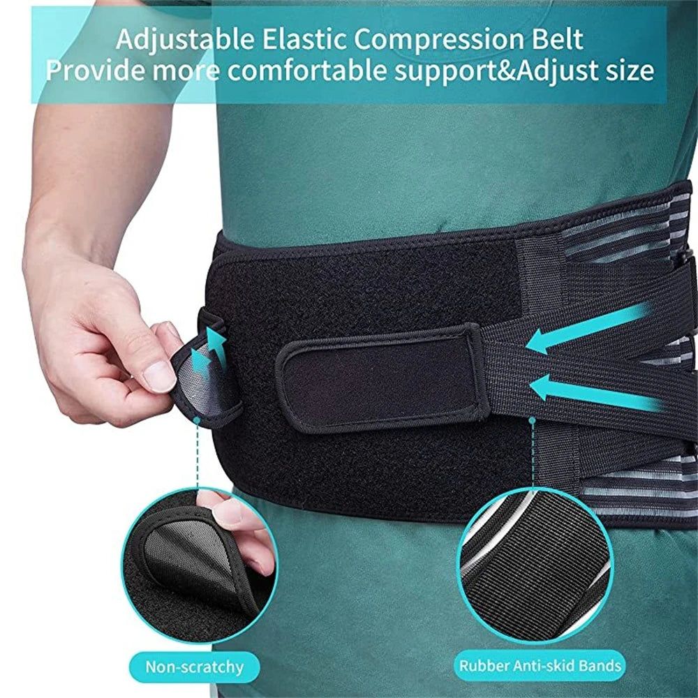 Lumbar Back Brace With 6 Stays Breathable Orthopedic Support Pain Relief