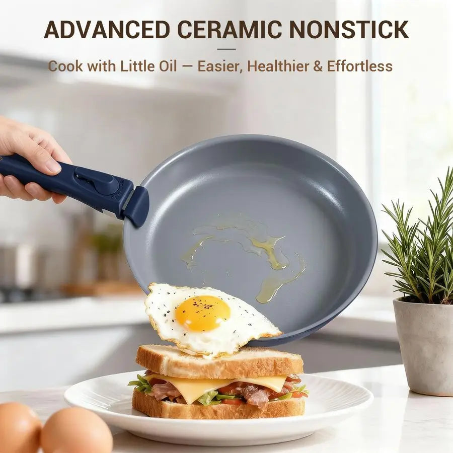 XMSJ 18-Piece Ceramic Nonstick Pots And Pans Set Removable Handles