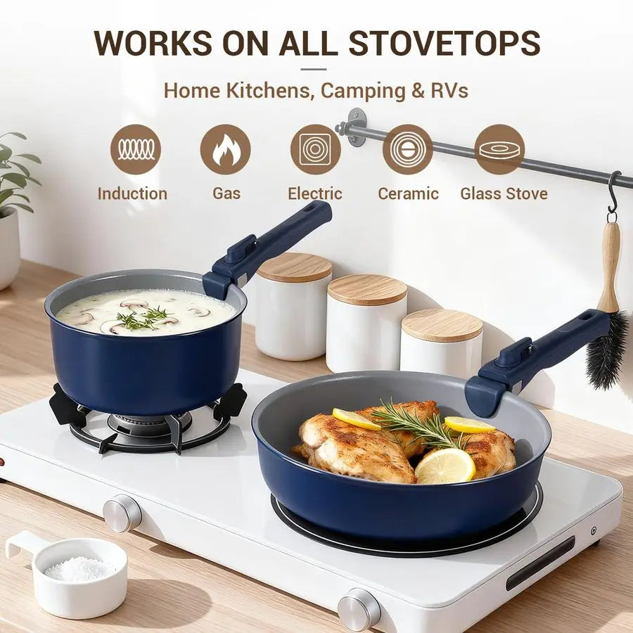 XMSJ 18-Piece Ceramic Nonstick Pots And Pans Set Removable Handles