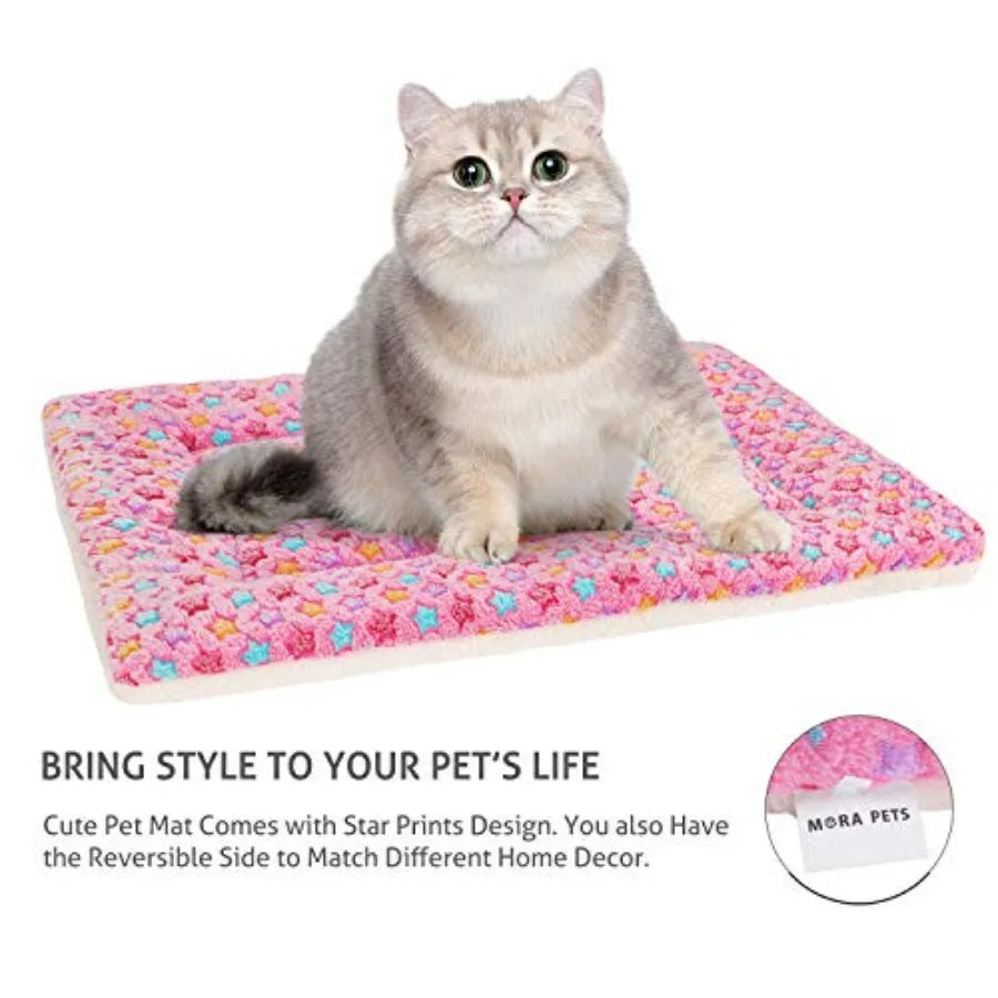 Ultra Soft Pet Bed Crate Pad With Star Print Fleece