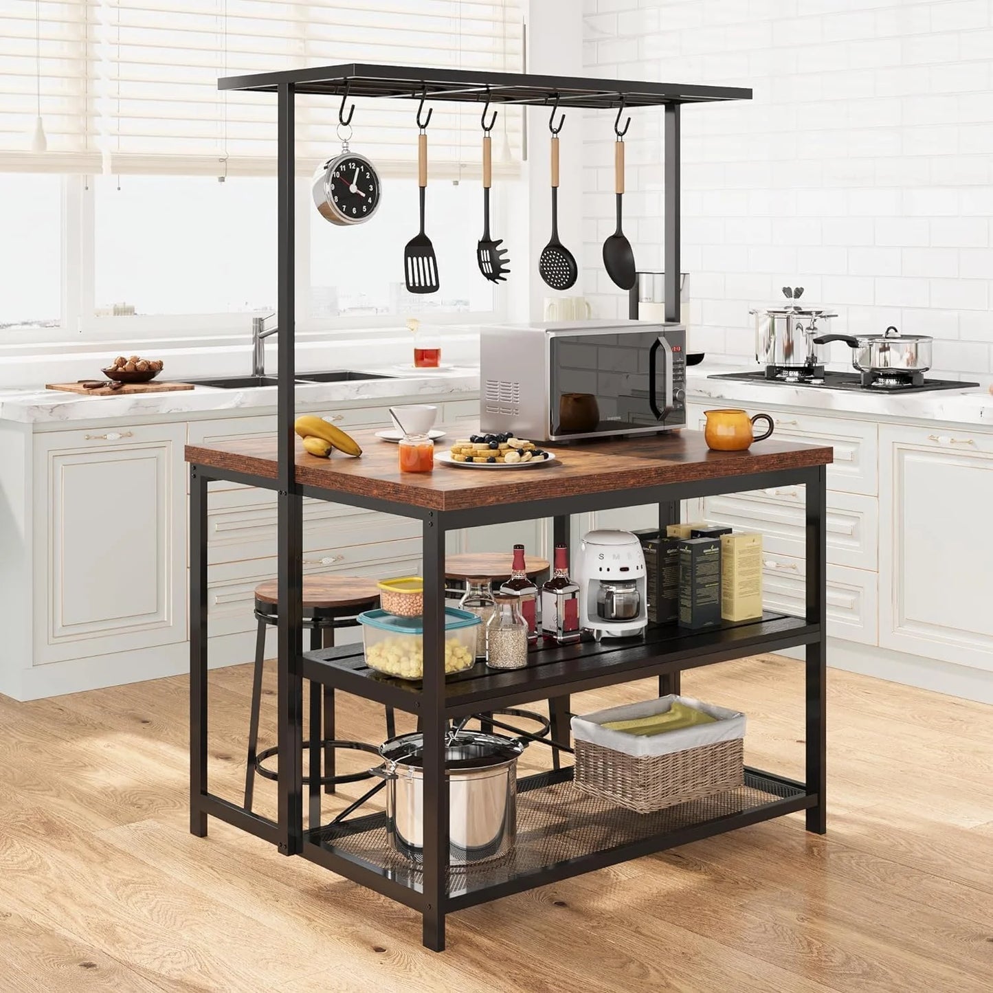 Kitchen Island With Storage Microwave Stand And Bakers Rack