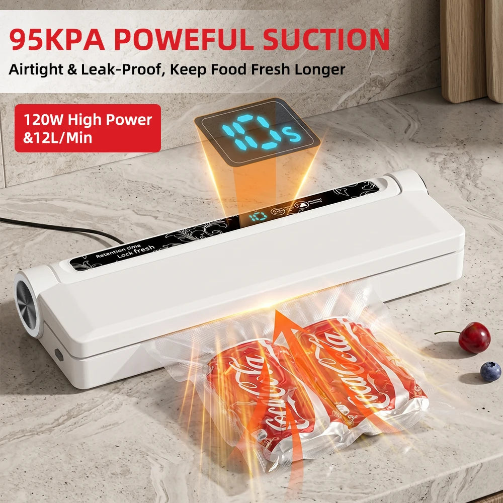 Digital Vacuum Sealer Machine 95KPa Suction Dry And Wet Food With 20 Bags