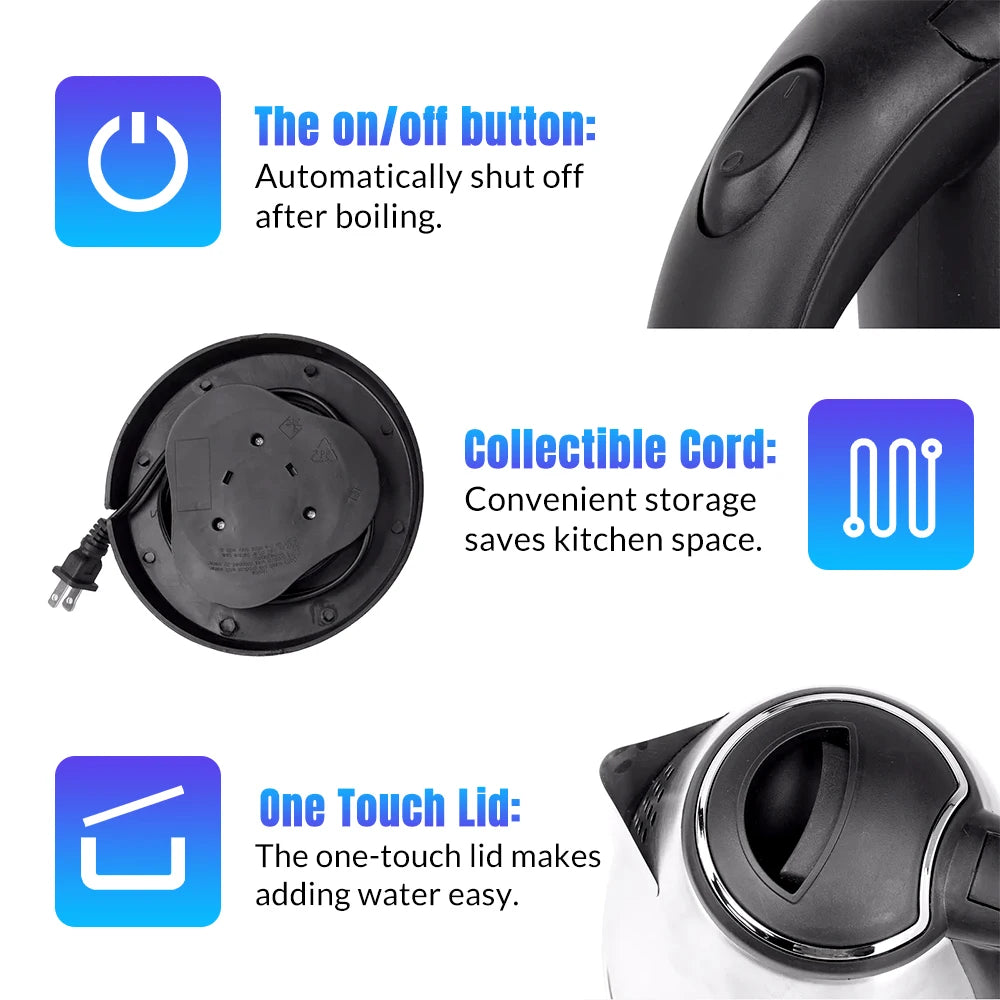 Stainless Steel Electric Kettle Auto Shut Off 360 Degree Base