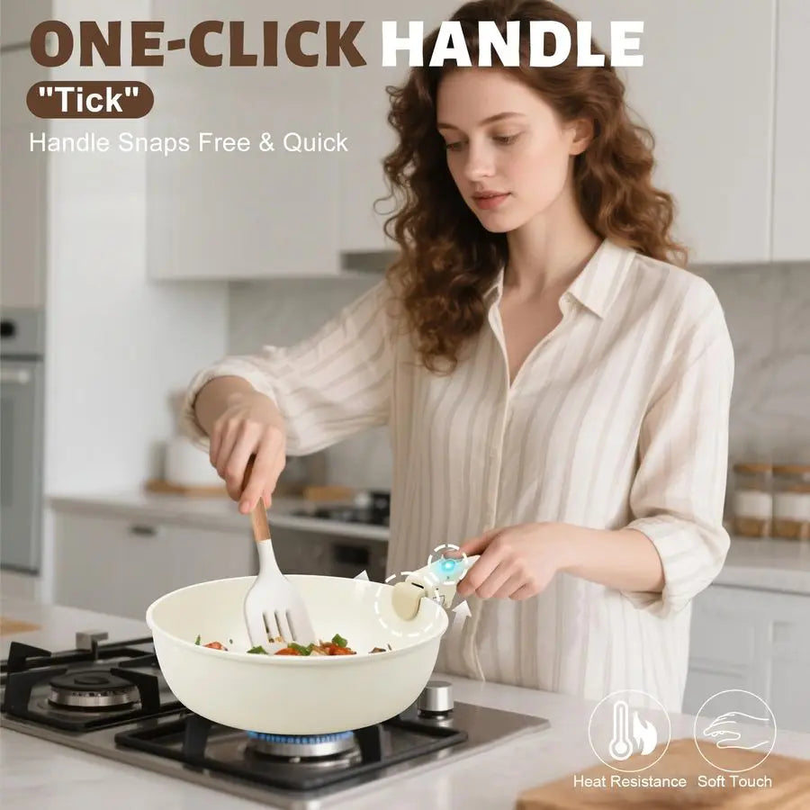 Nonstick Pots And Pans Set With Detachable Handles Stackable Cookware