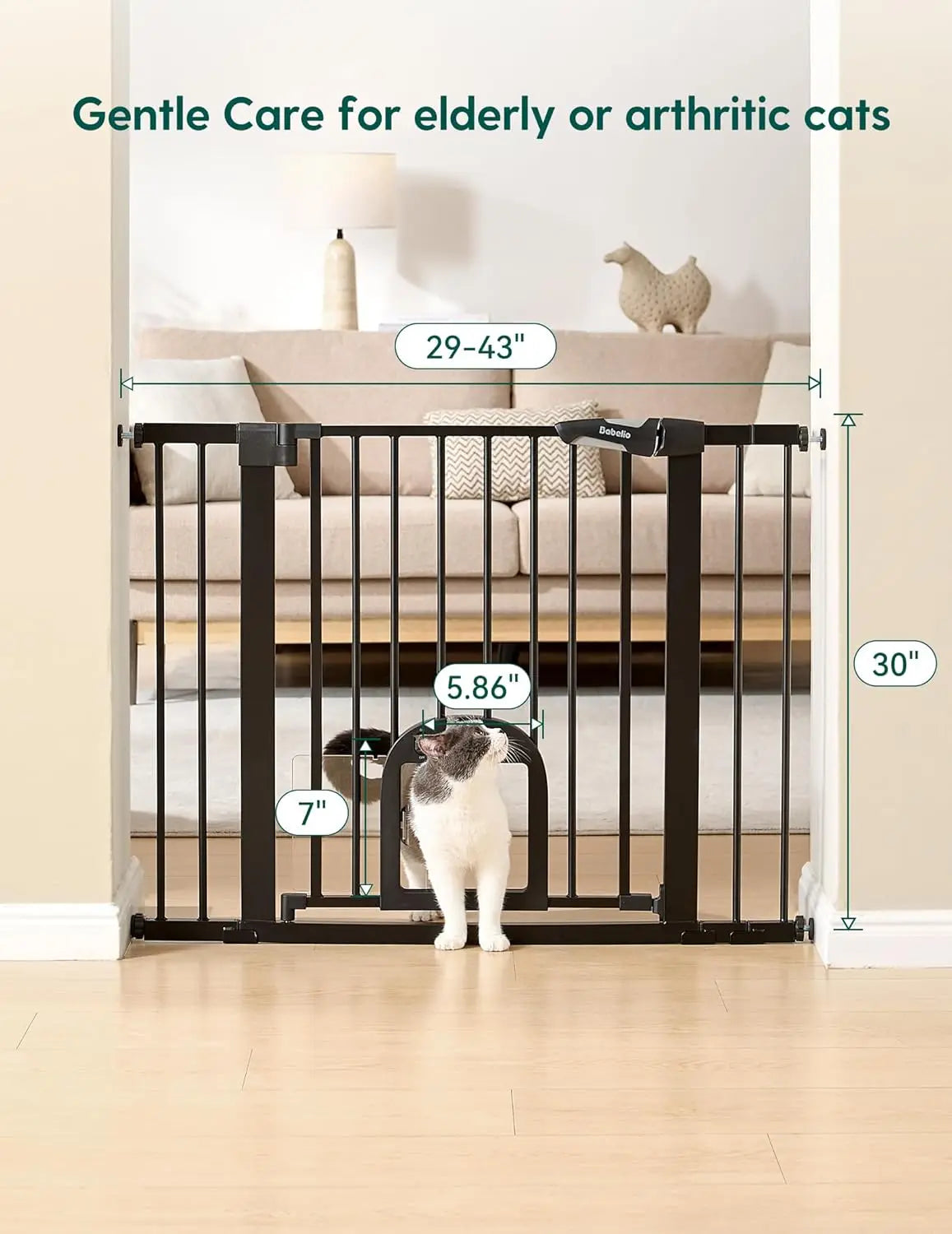 Upgraded Baby Gate With Cat Door Auto Close Walk Through