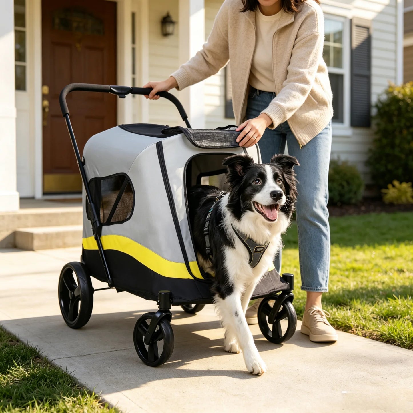 Foldable Dog Stroller With Breathable Mesh For All Breeds