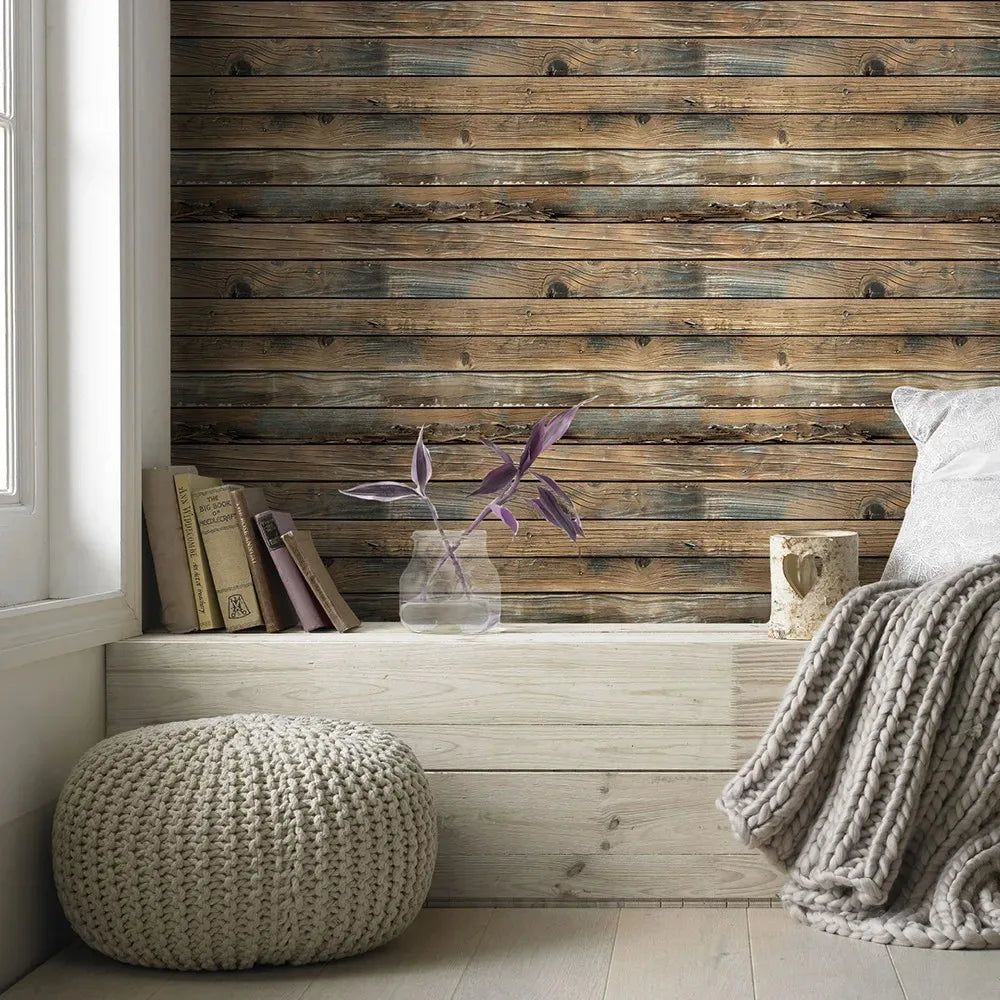 KALYNN Retro Wood Grain Peel and Stick Wallpaper