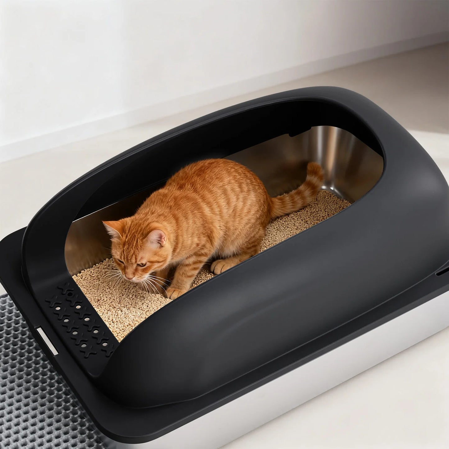 Stainless Steel Cat Litter Box With Lid For Large Cats Scoop And Mat Included