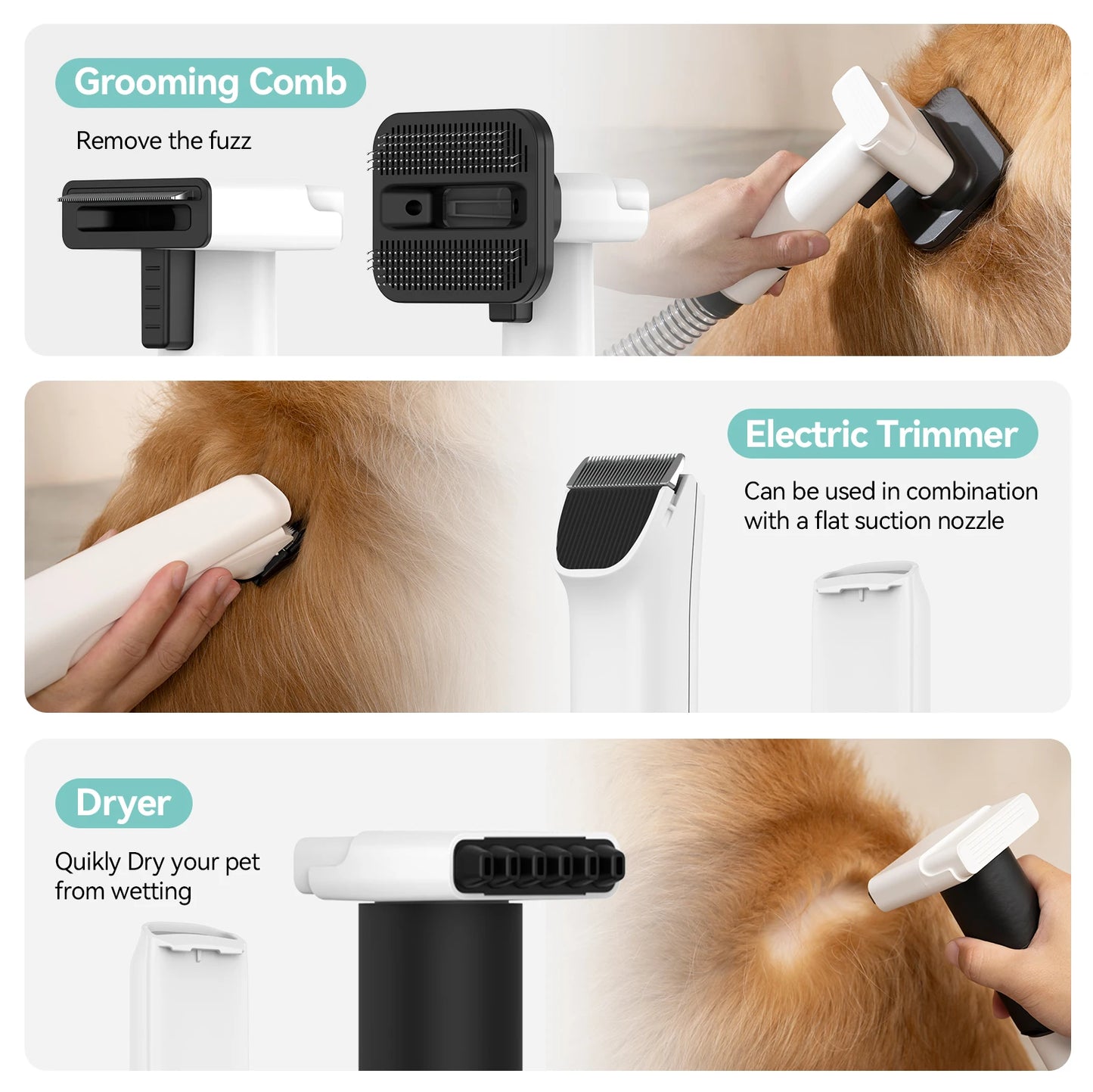 P1 Pet Grooming Vacuum and Hair Dryer Set 15kPa Adjustable