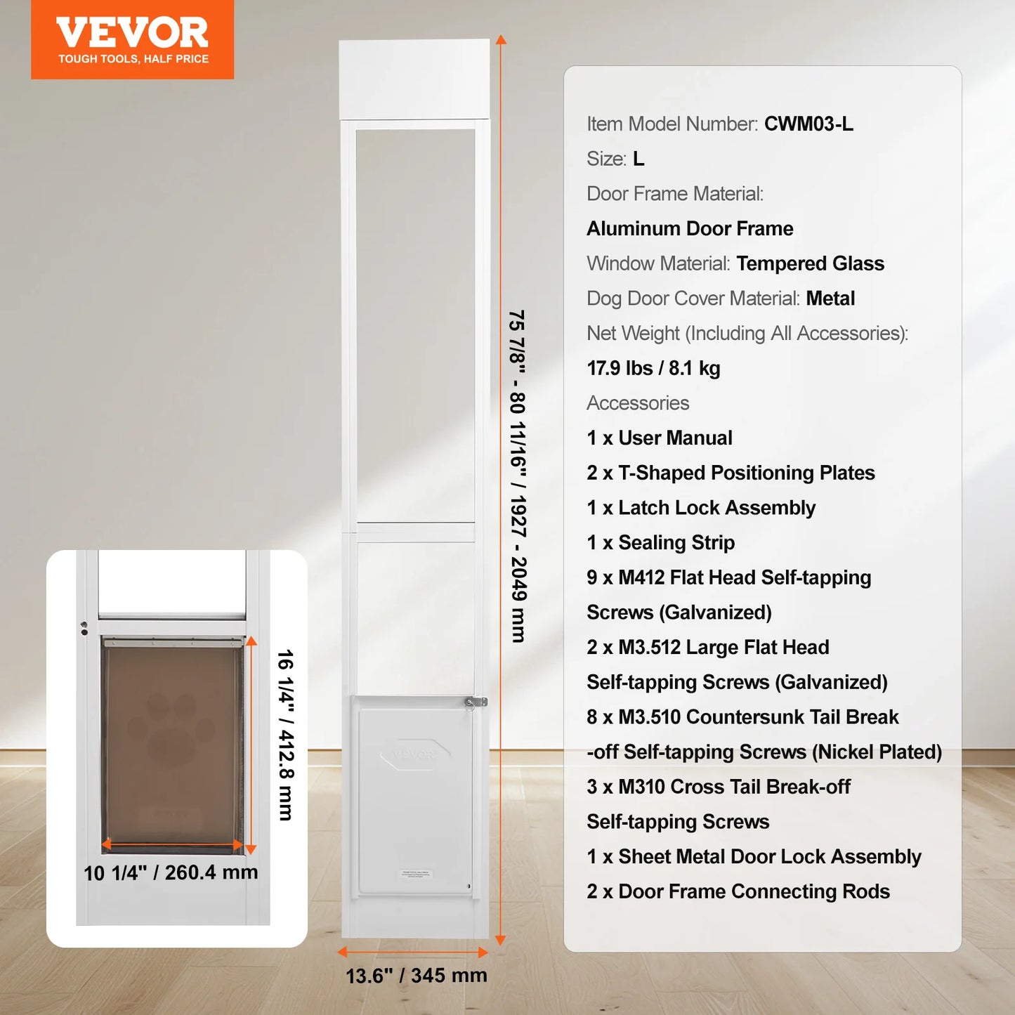 Dog Door Sliding Glass Door Aluminum Frame Tempered Glass