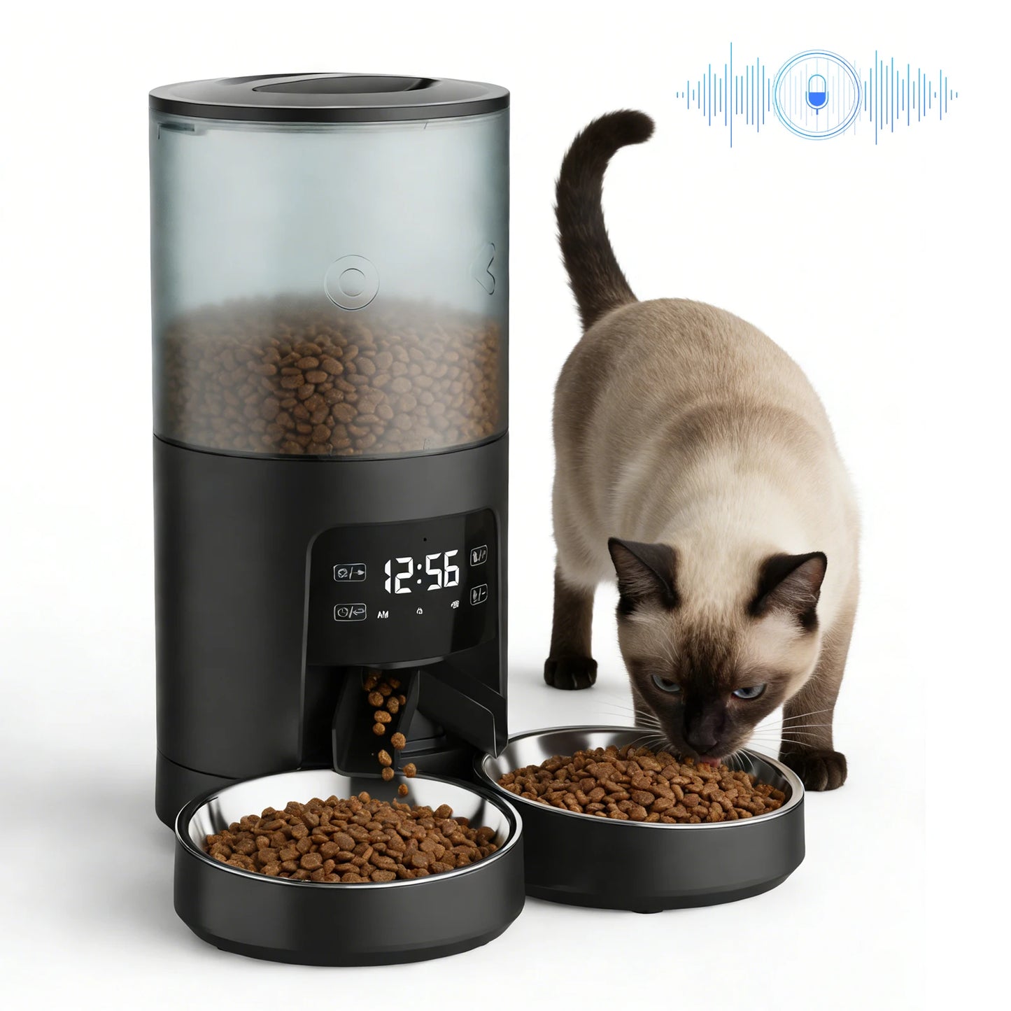 Automatic Cat Feeder With Two Stainless Bowls Timed Dual Power Dispenser