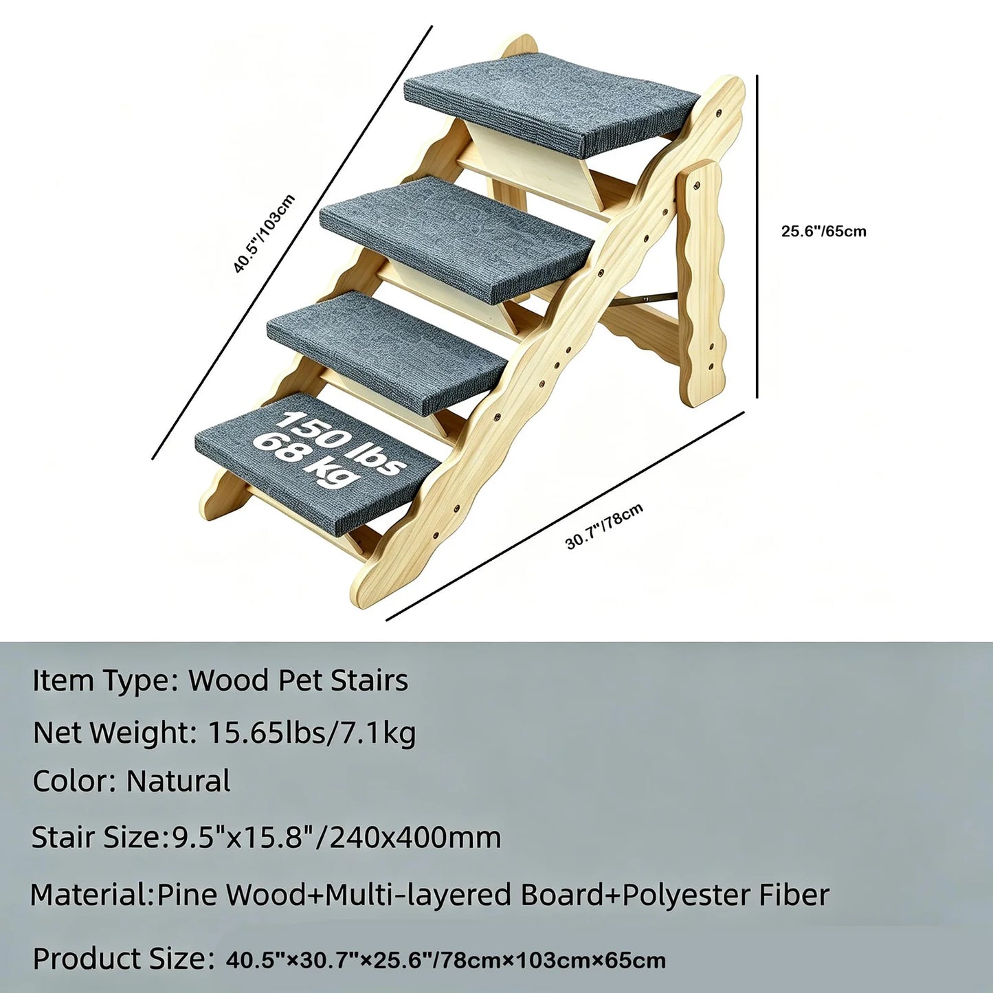 DishyKooker 2in1 Wooden Pet Stairs and Folding Ramp