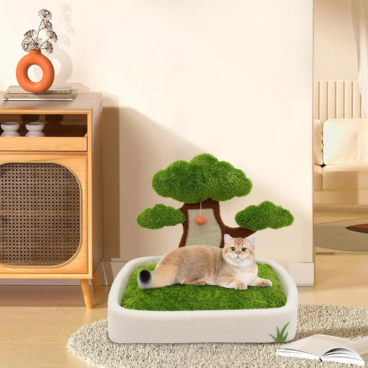 Cat House With Pine Tree Scratching Post For Indoor Cats