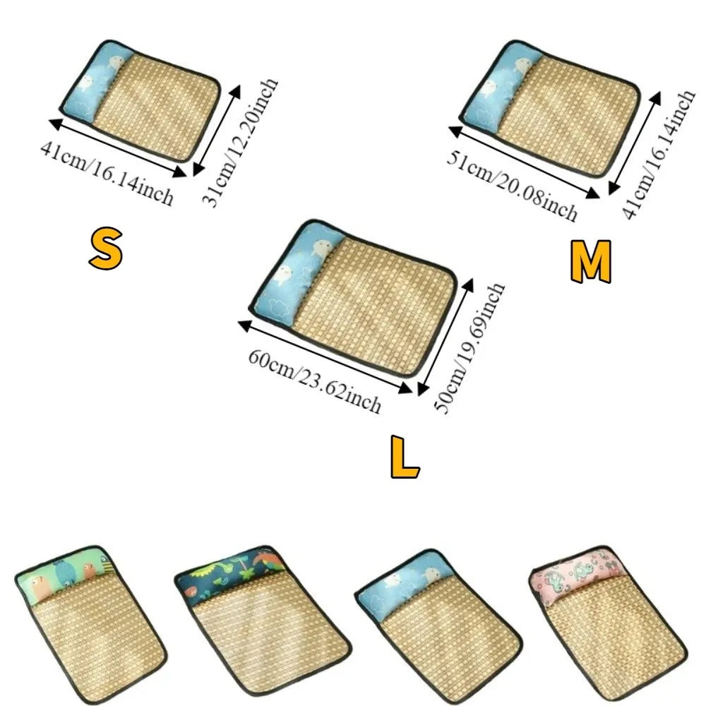 Rattan Weave Pet Cooling Mat Cartoon Pattern Anti Slip Bed