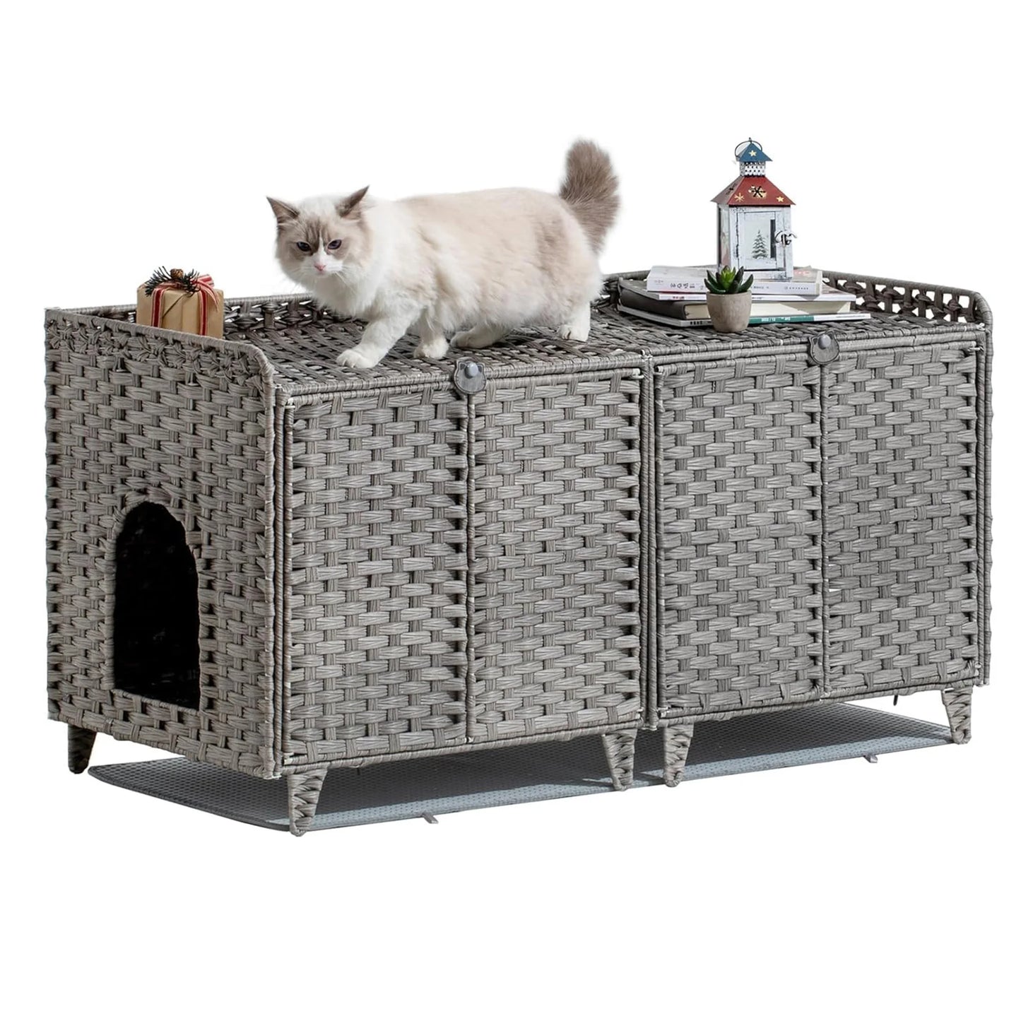 DishyKooker Rattan Litter Box Enclosure For Two Cats