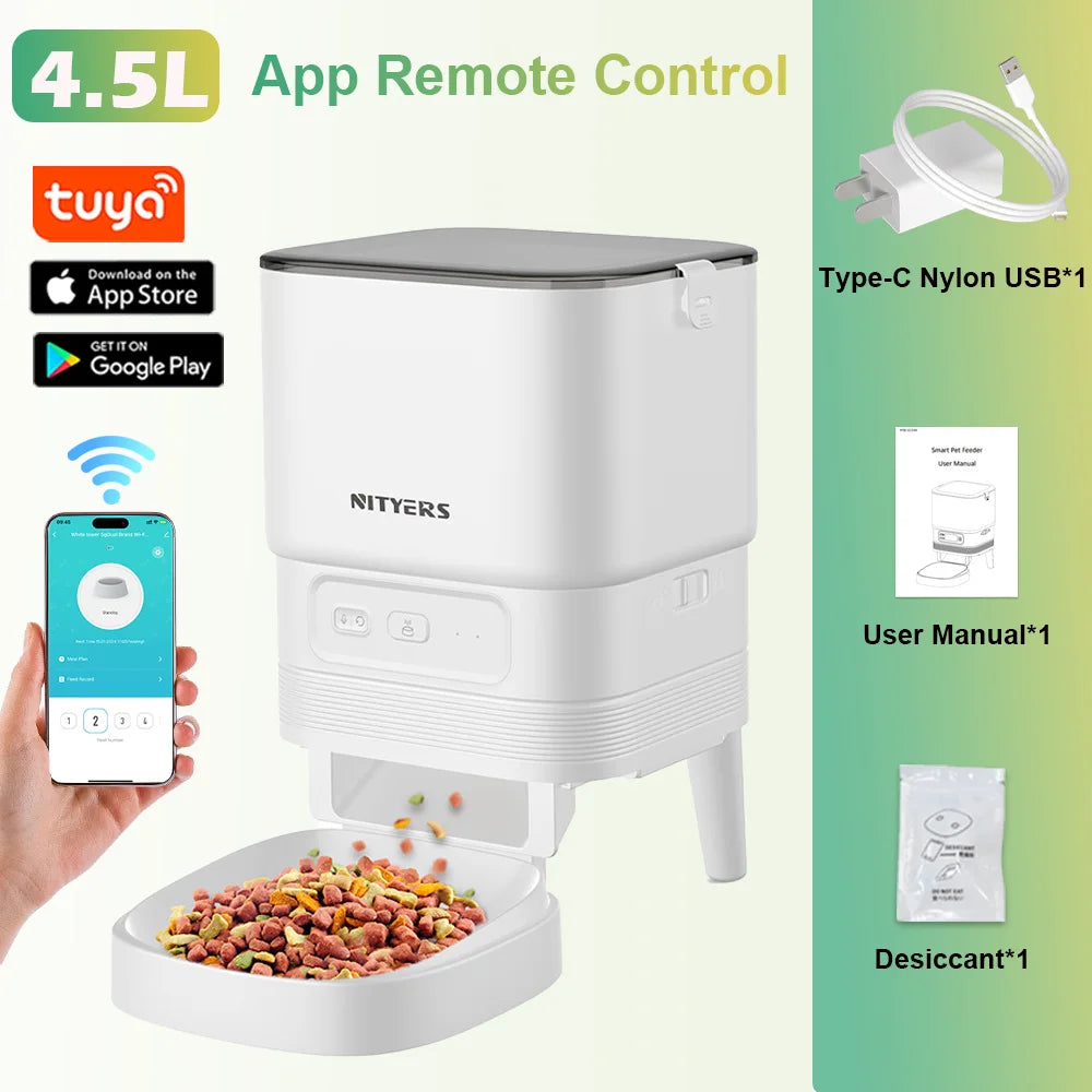 NITYERS 4.5L Automatic Cat Feeder With Timed Dispenser And Stainless Steel Bowl