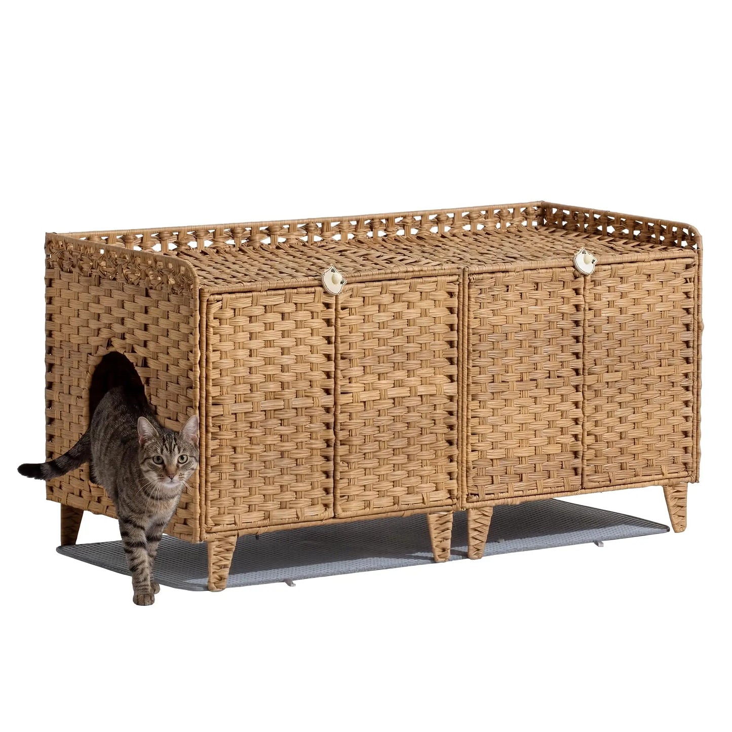 DishyKooker Rattan Litter Box Enclosure For Two Cats