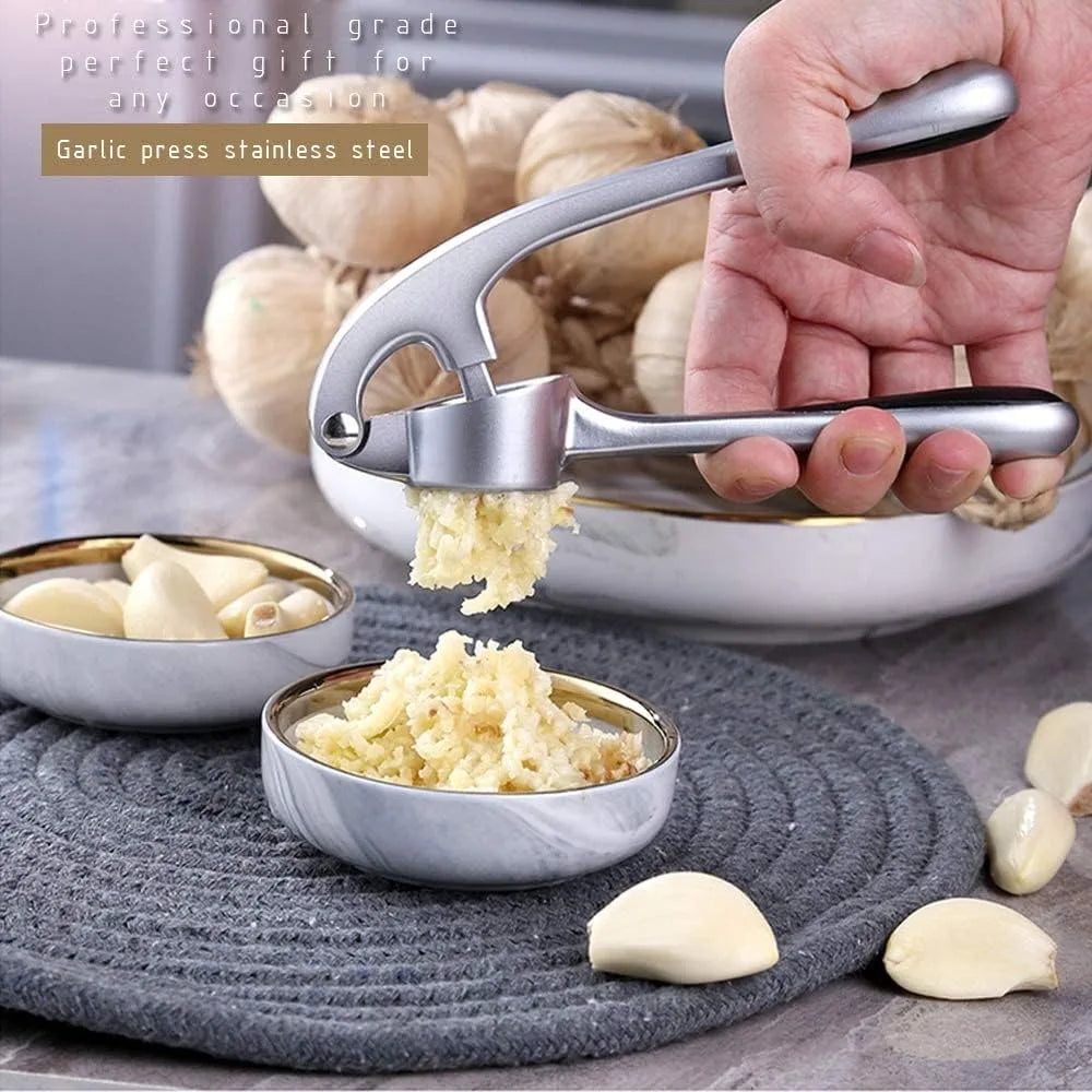 Garlic Press 3 Piece Stainless Steel Set With Cleaning Brush