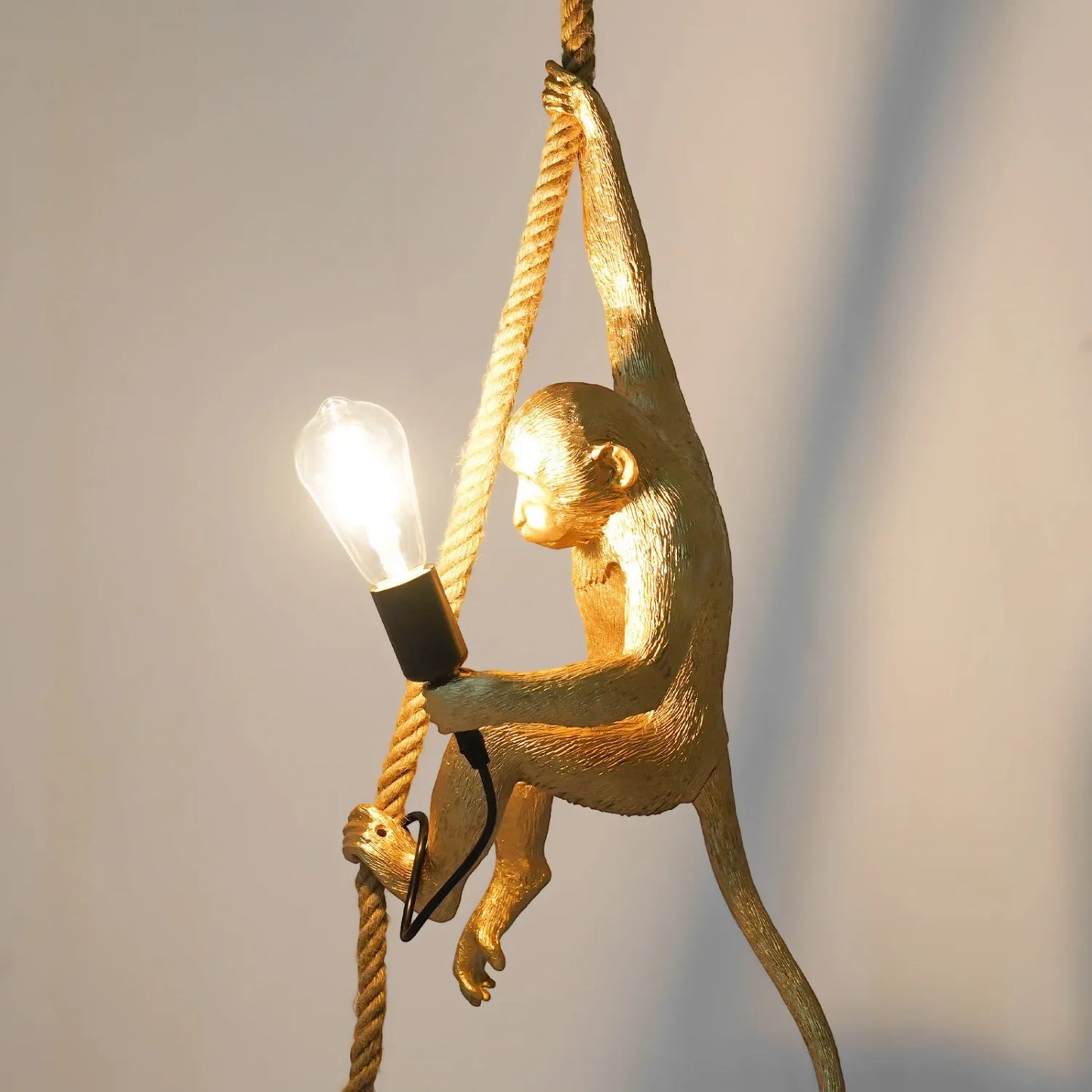 Vintage Monkey Pendant Light Resin Hemp Rope Ceiling Lamp E26