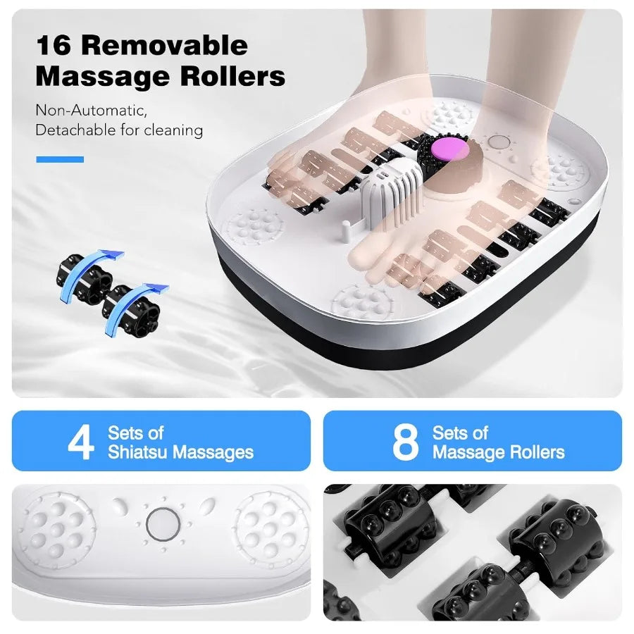 TLXTE All In One Collapsible Foot Spa With Heat Bubbles And Massage Rollers