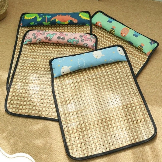 Rattan Weave Pet Cooling Mat Cartoon Pattern Anti Slip Bed
