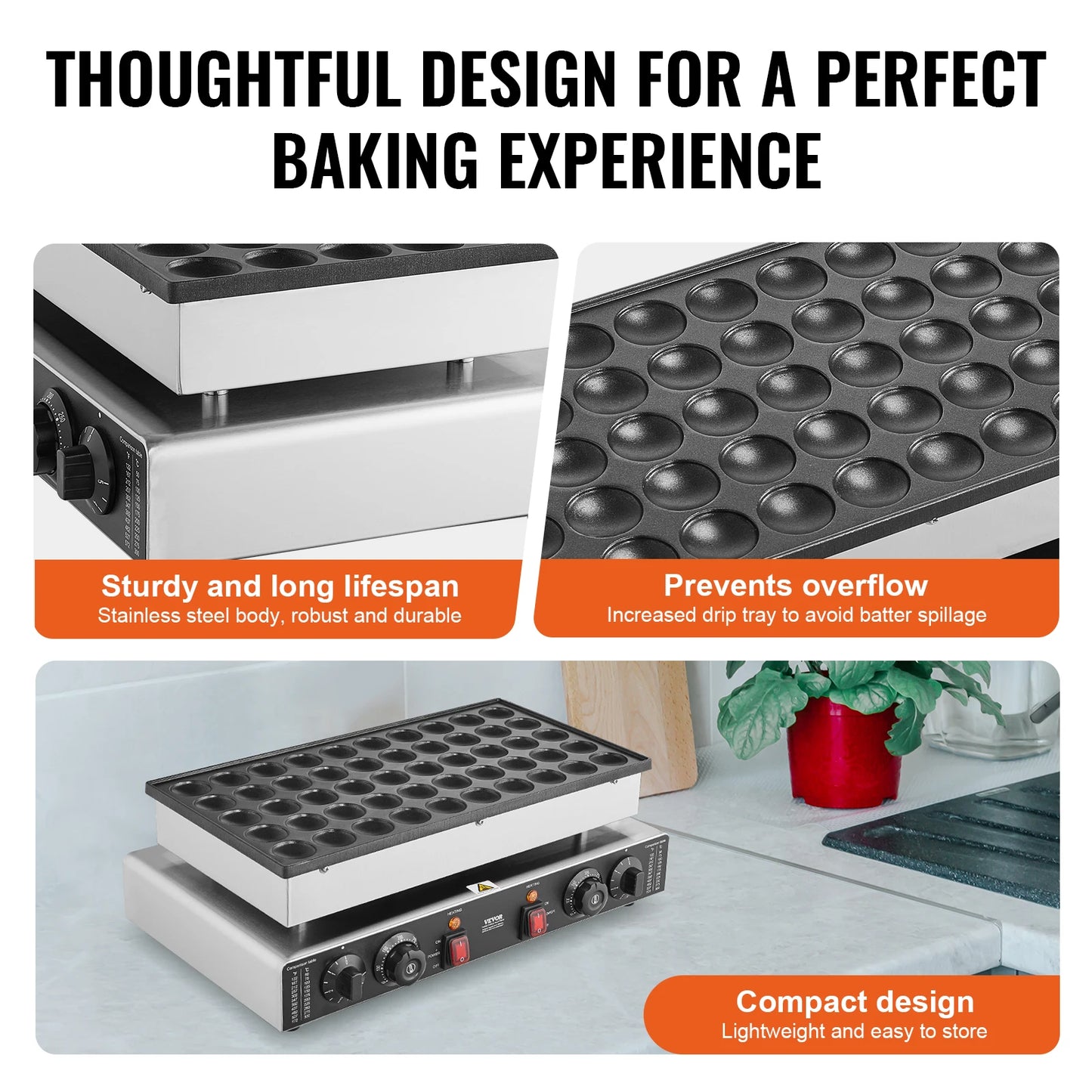 SucceBuy Mini Dutch Pancake Maker Waffle Baker Nonstick Commercial
