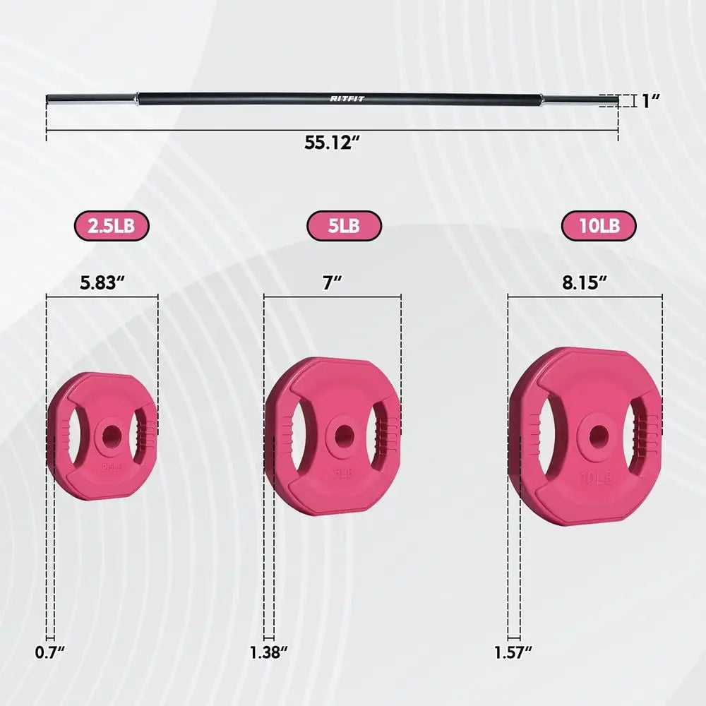 Barbell And Rubber Weight Plate Set For Home Gym Strength