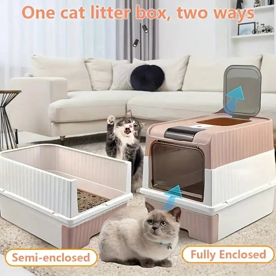 Enclosed Litter Tray - Sifting Scoop Kit, Pet Hygiene Box, Easy Clean Cat Accessories |   Apartment Bedroom Bathroom Living Room For Apartment Bedroom Bathroom Living Room