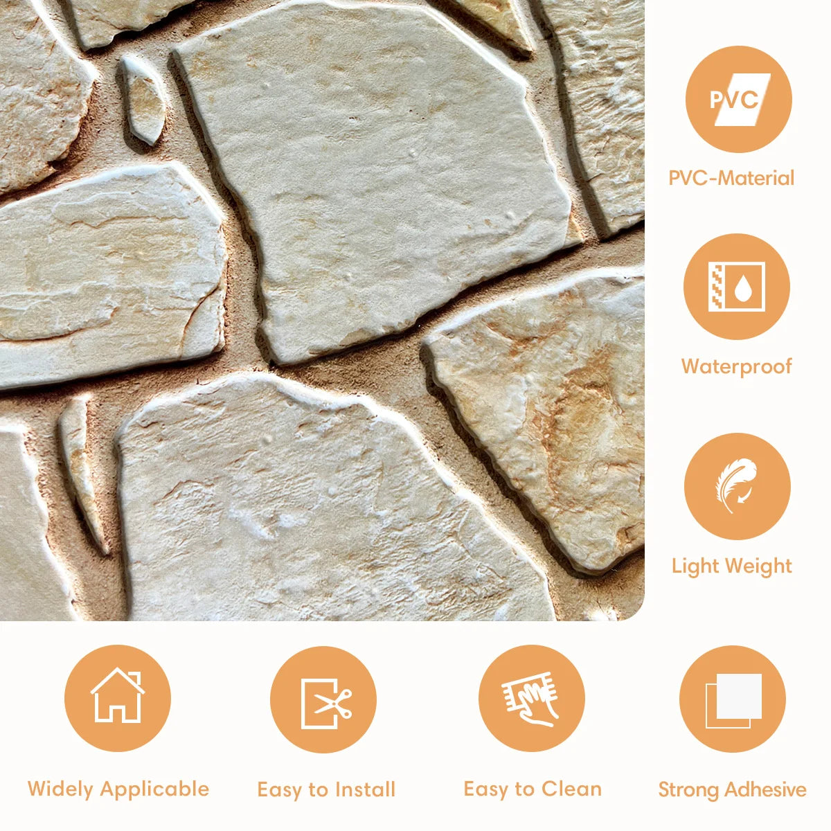 COMSTICKC 3D Faux Stone PVC Wall Panels Waterproof Adhesive
