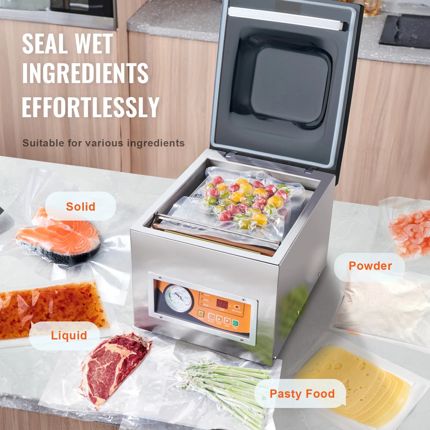 Succebuy DZ-260S Chamber Vacuum Sealer 260W For Wet Foods Meats