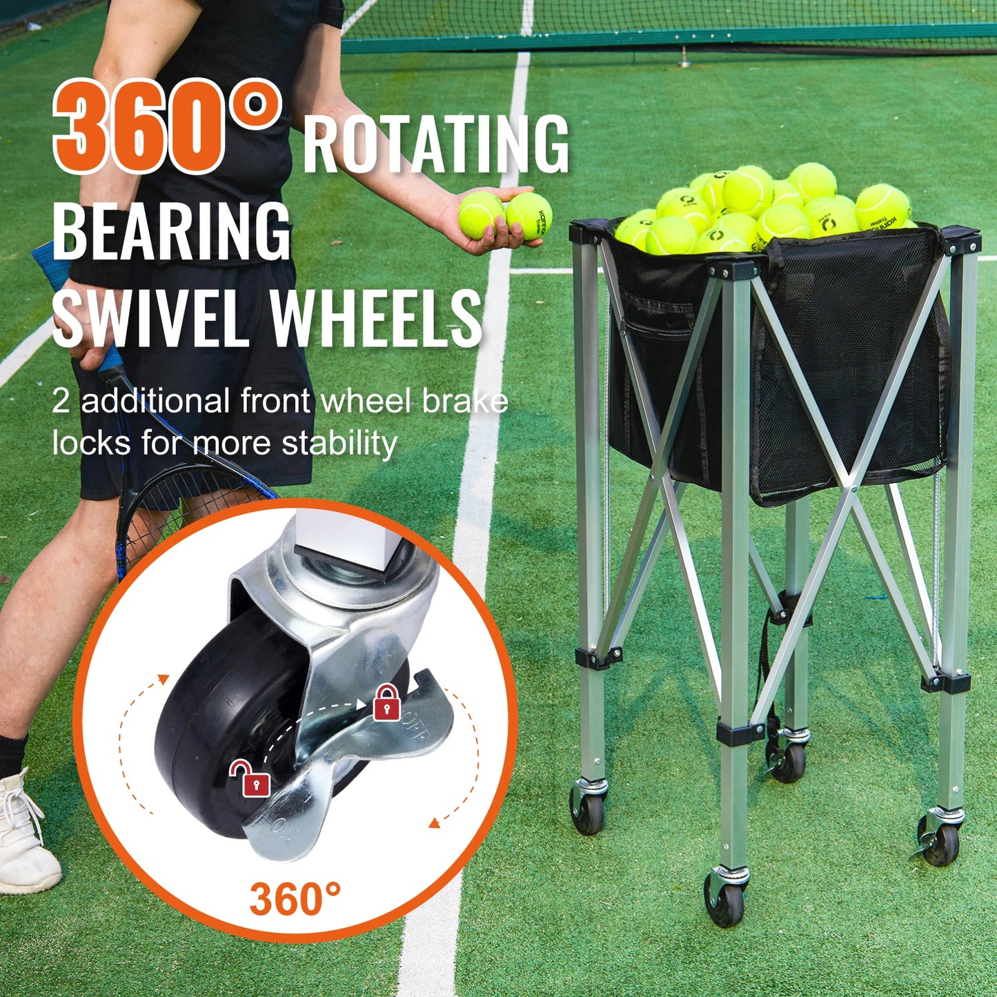 SucceBuy Foldable Tennis Ball Cart Holds 150/180 Balls