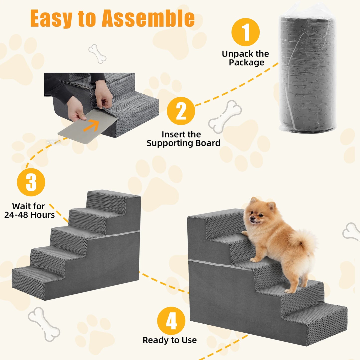 Right Angled Foam Dog Stairs 3 To 5 Step Non Slip Indoor Ramp
