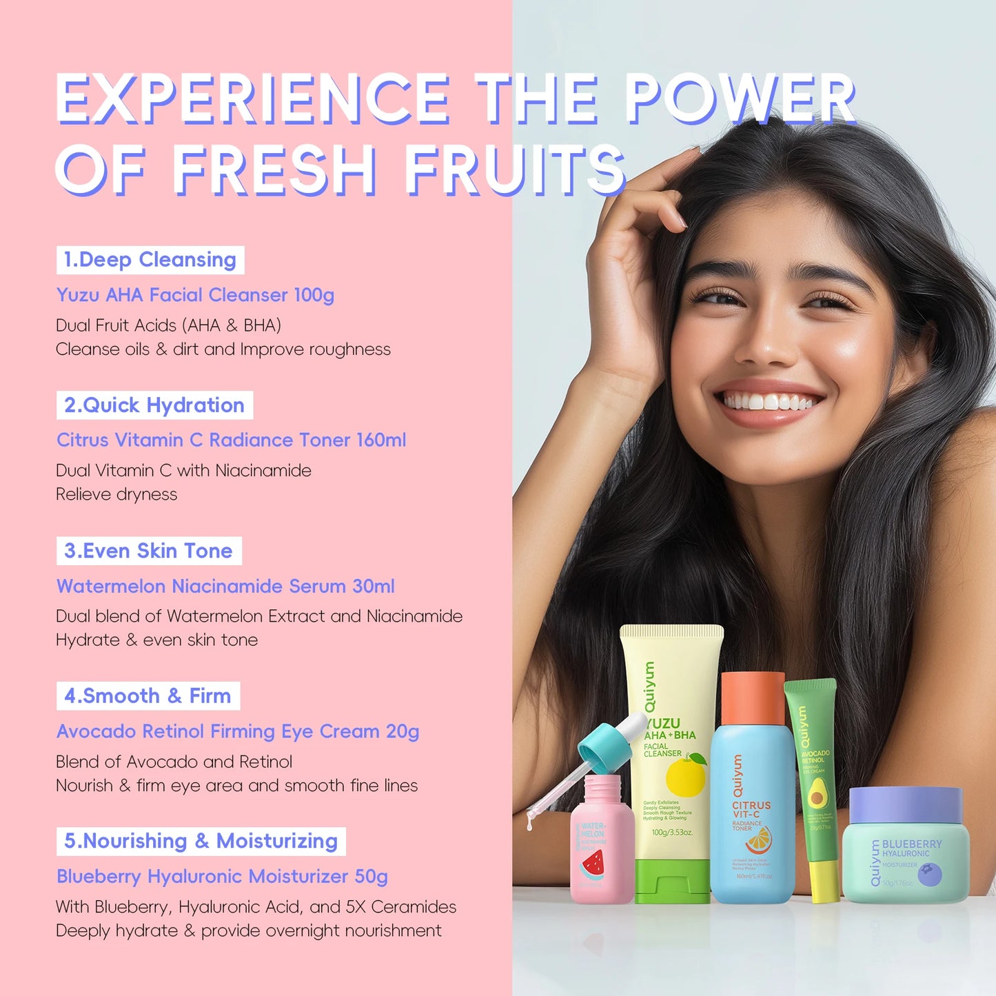 QUIYUM Fruit Fresh Five Piece Skincare Set Brightening Hydration