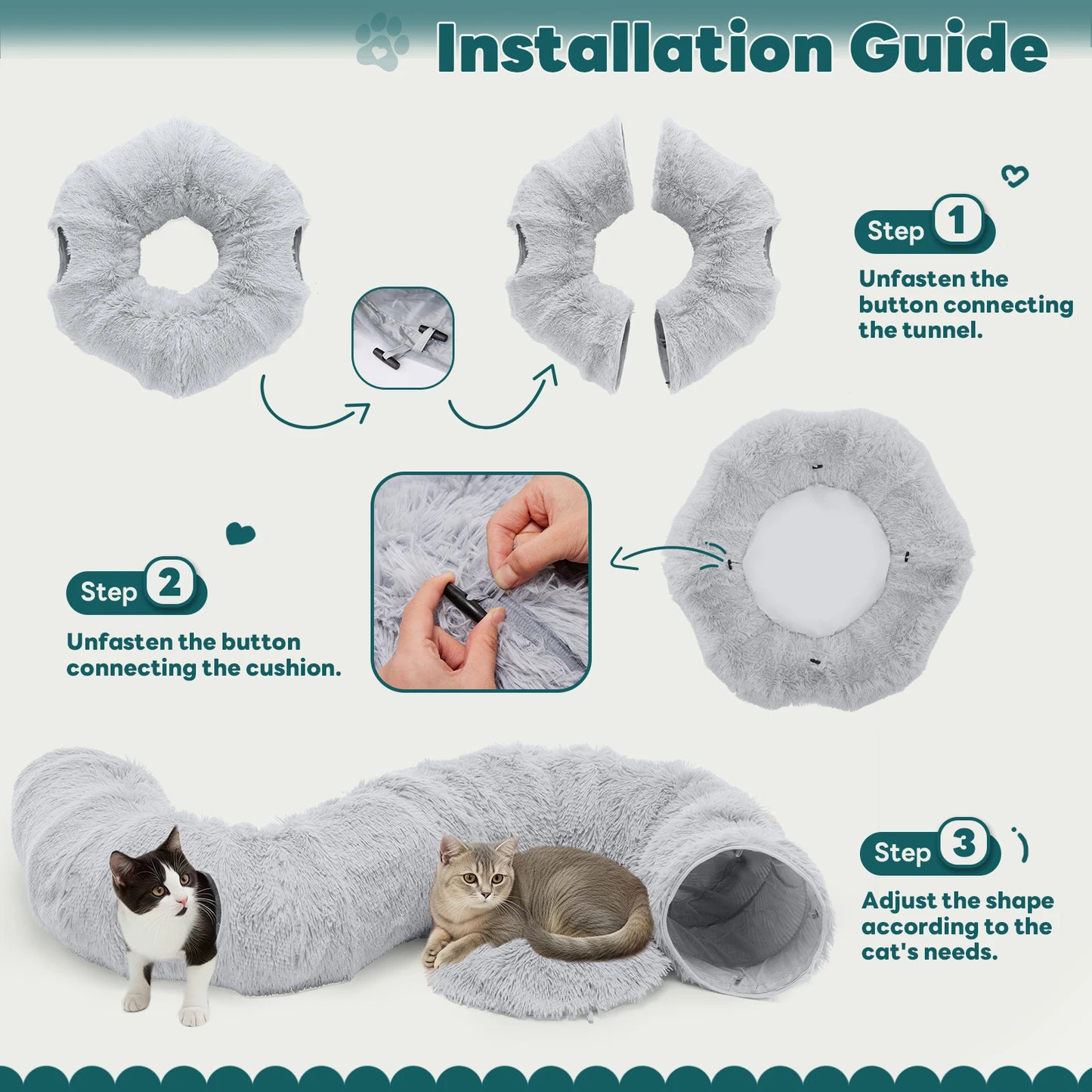 JHK Cat Tunnel Bed Indoor Plush Playground For Kittens Puppies