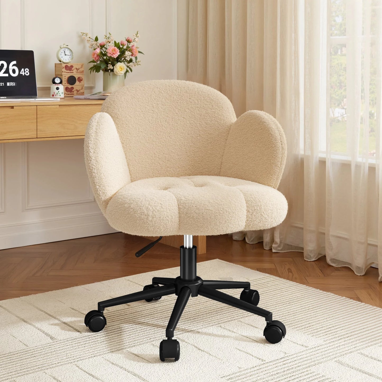 EnHomee Petal Vanity Chair With Wheels 360 Degree Swivel