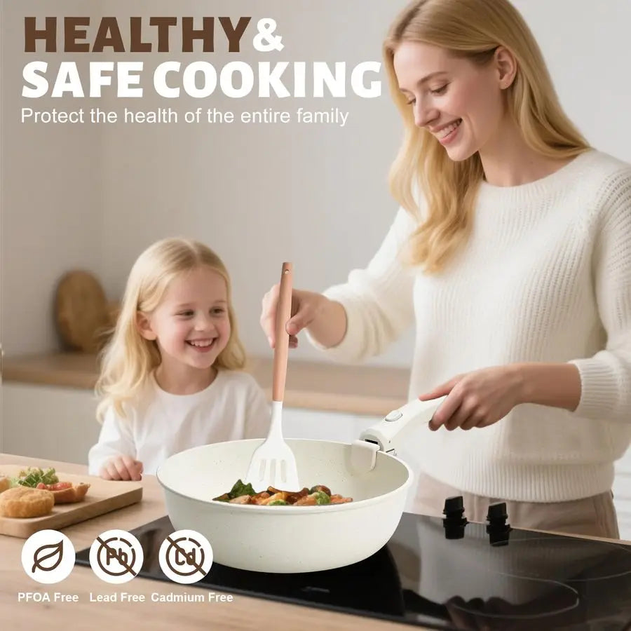Nonstick Pots And Pans Set With Detachable Handles Stackable Cookware