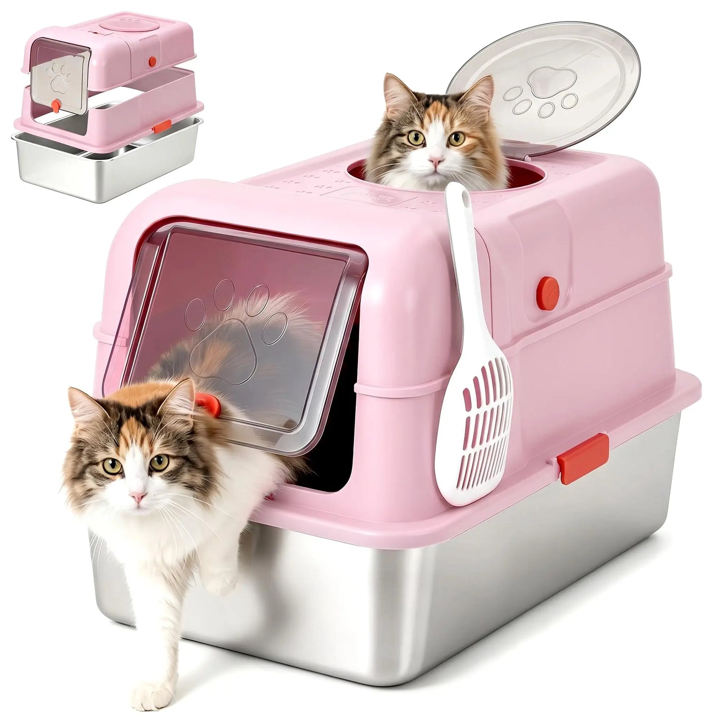 Studyset Stainless Steel Litter Box With Lid For Cats