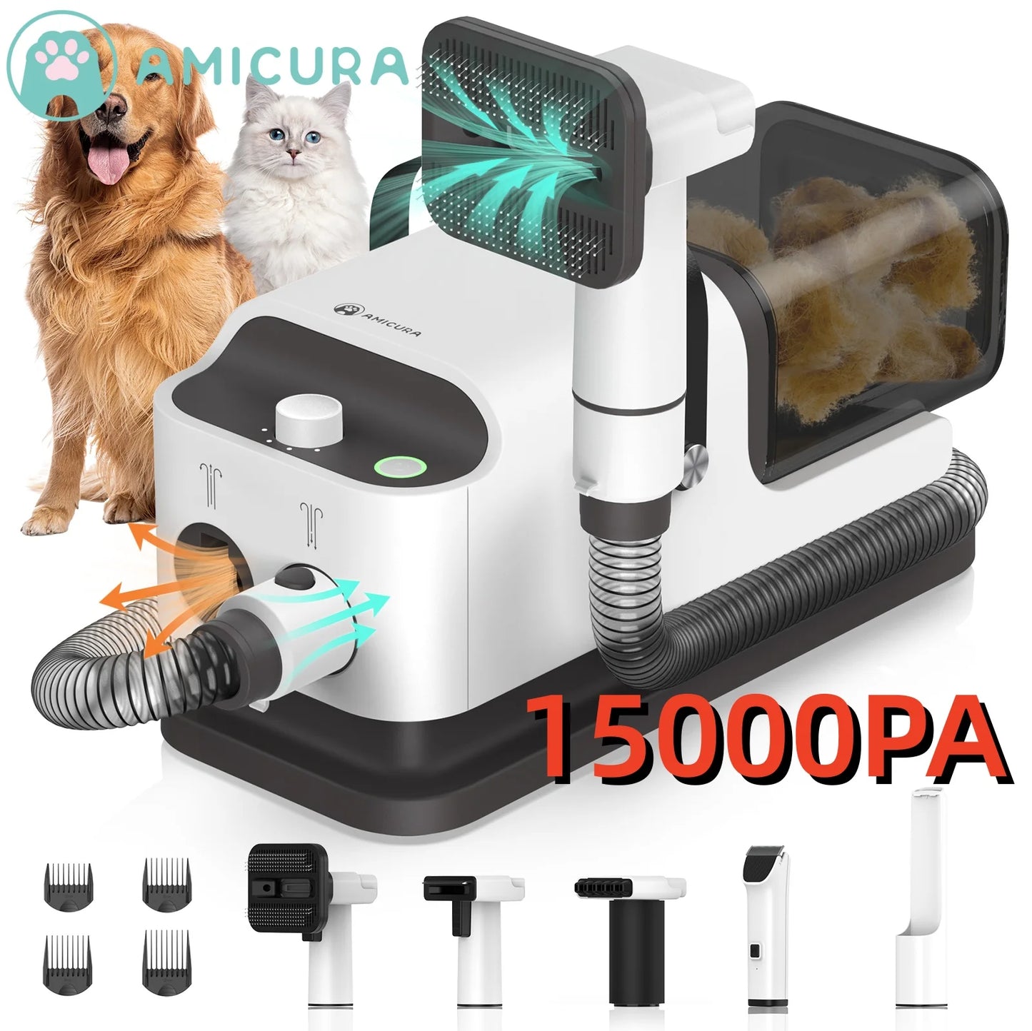 P1 Pet Grooming Vacuum and Hair Dryer Set 15kPa Adjustable