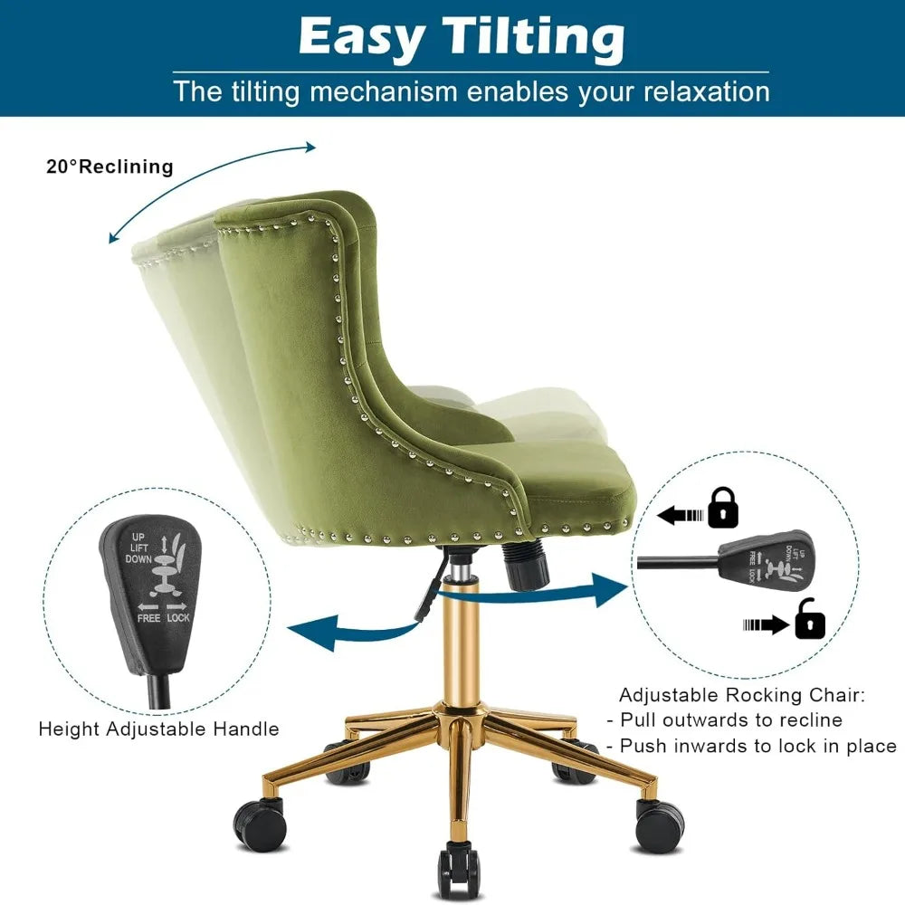 VINGLI Velvet Office Desk Chair Armless Vanity