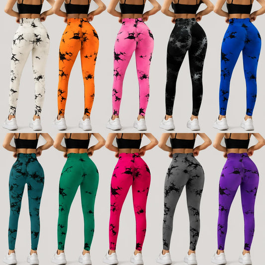 High Waist Tie Dye Yoga Pants for Women Nylon Elastane Comfort