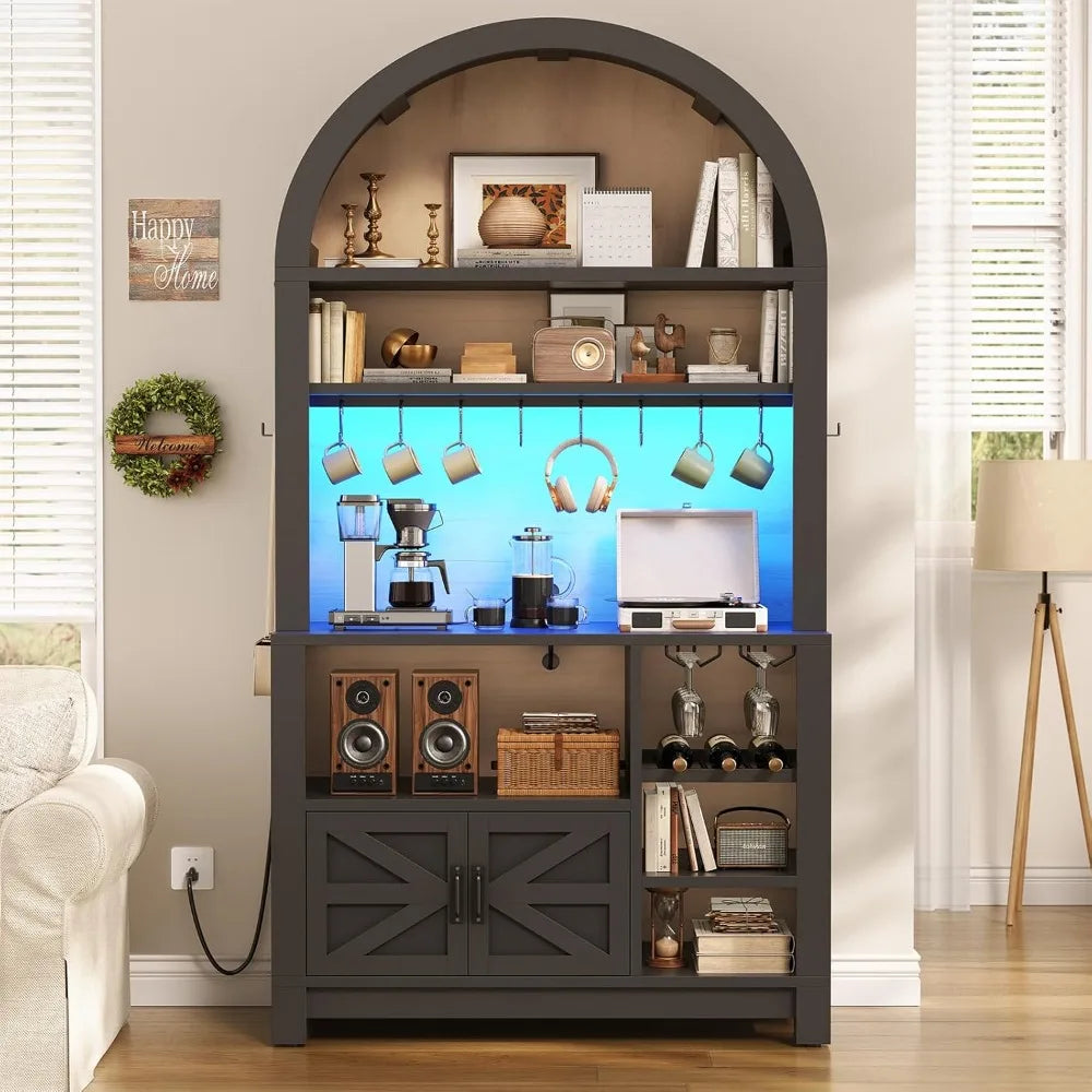 Arched Bakers Rack With Power Outlet And LED Light