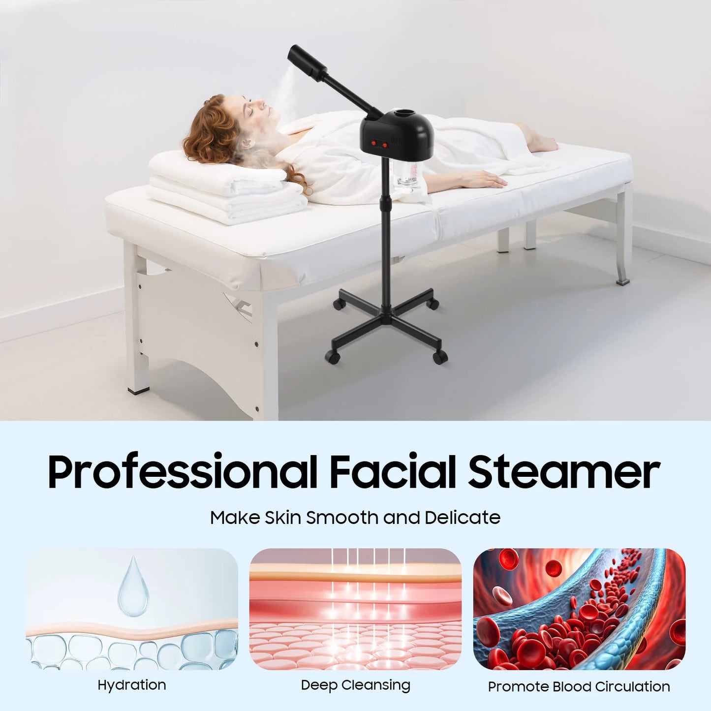 Bymaocar 800W Facial Steamer 360 Degree Skin Care Equipment