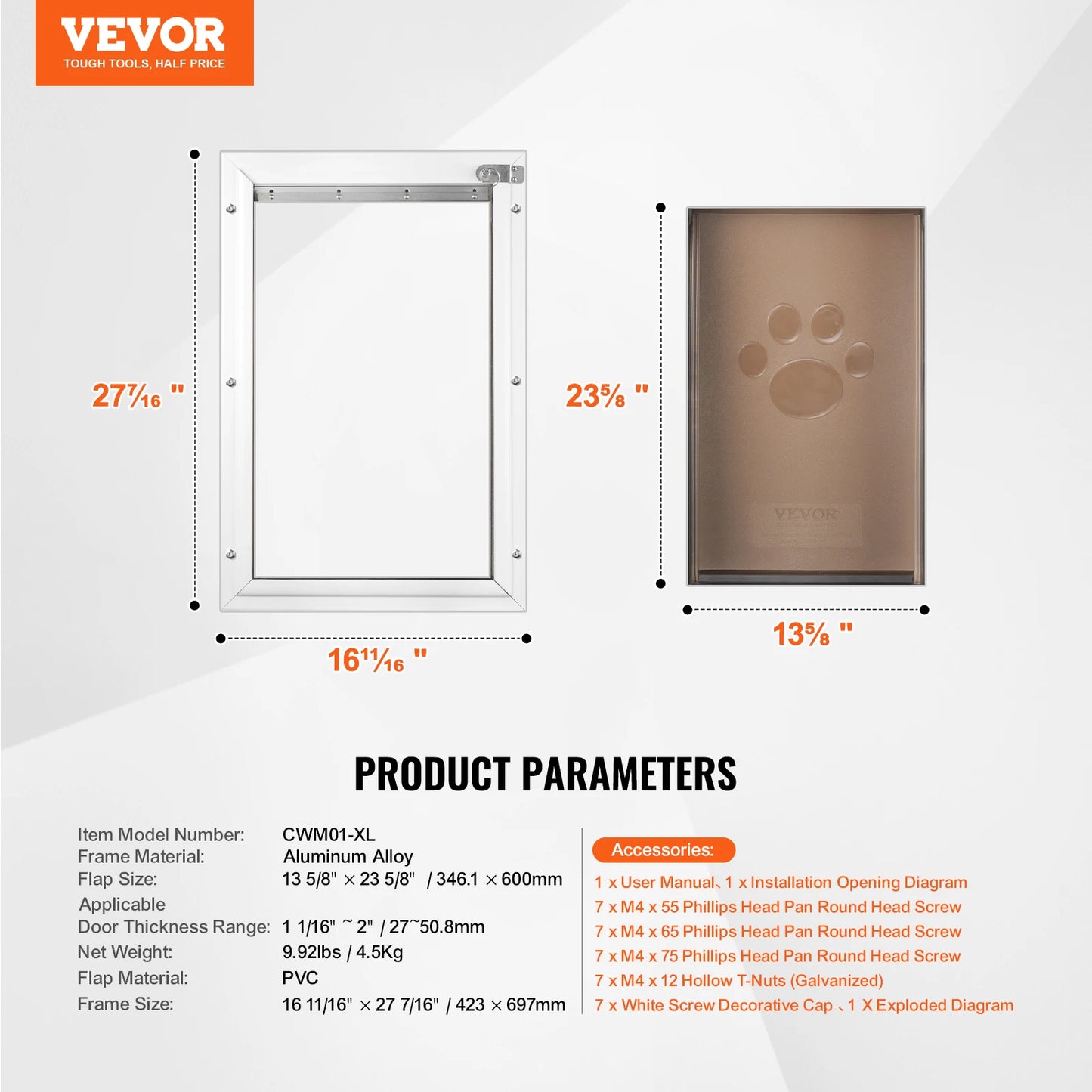 NONEDogDoor Pet Door Aluminum Frame With Lockable Flap